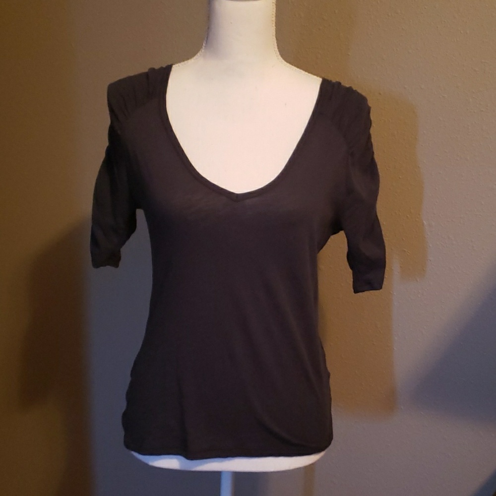 Black tee with ruched sleeves